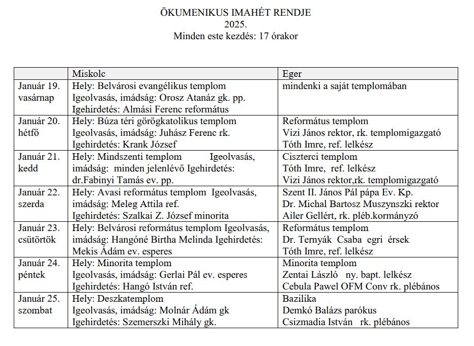 ökumenikus imahét 2025